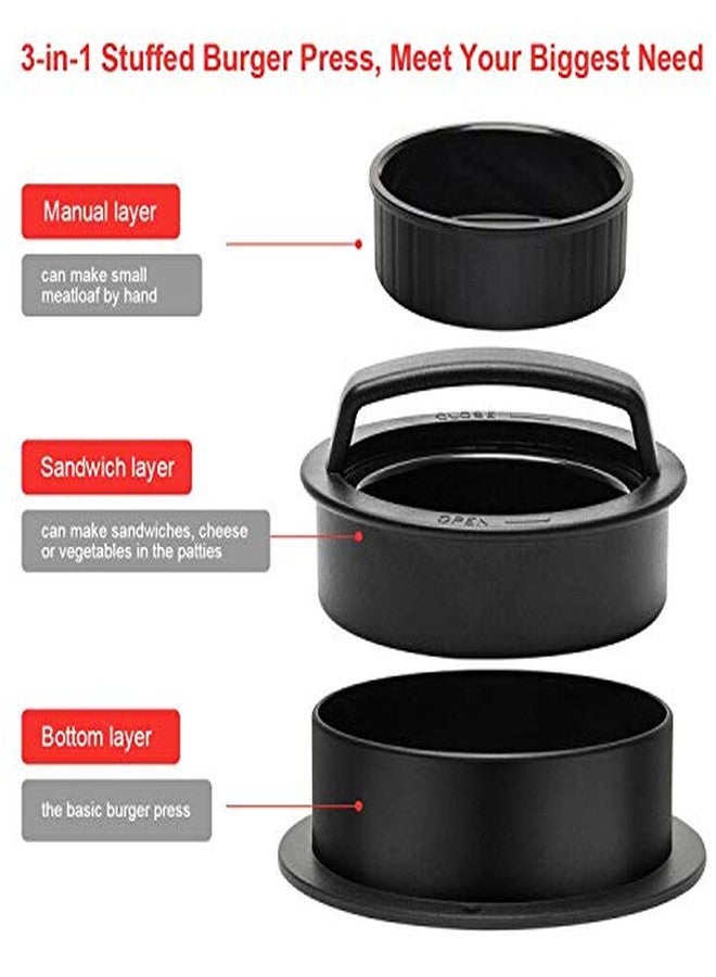 Luxiv 3 in 1 Burger Press, Hamburger Patty Maker Stuffed Burgers Press with 100p Hamburger Paper for BBQ Non-Stick Sliders Beef Hamburger Push (Black) - Image 2