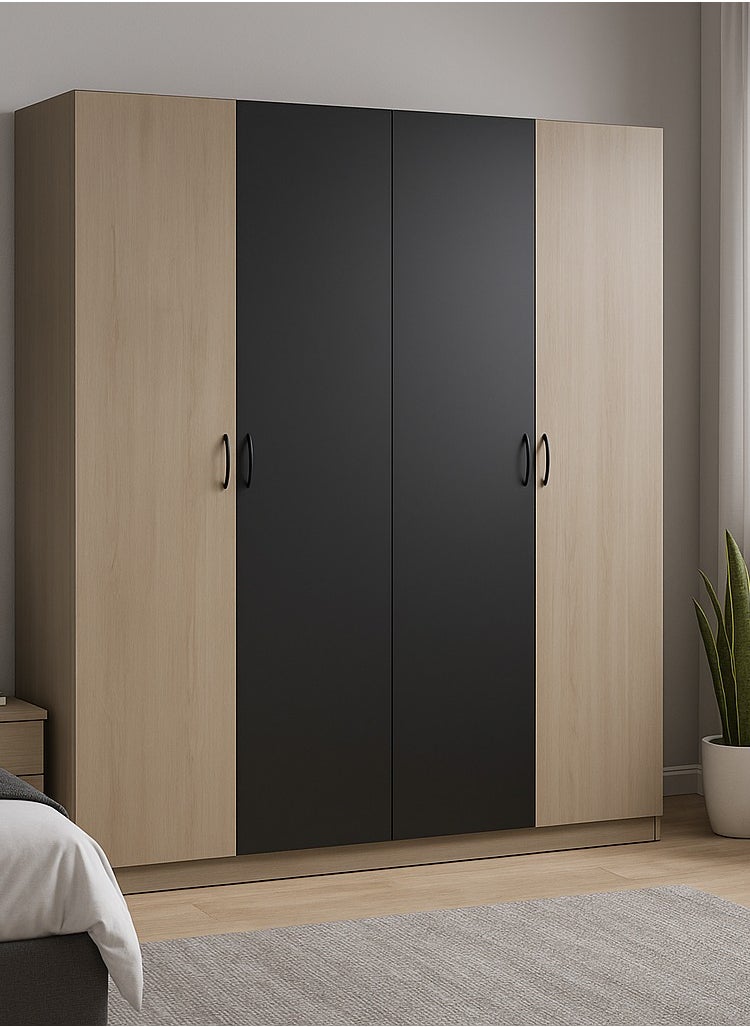 ROYALOAK Dexter 4-Door Wardrobe with Shelves & Drawer – Elegant Melamine Finish, Modern MDF Construction, Durable, Freestanding Design for Bedroom Storage  - Image 1