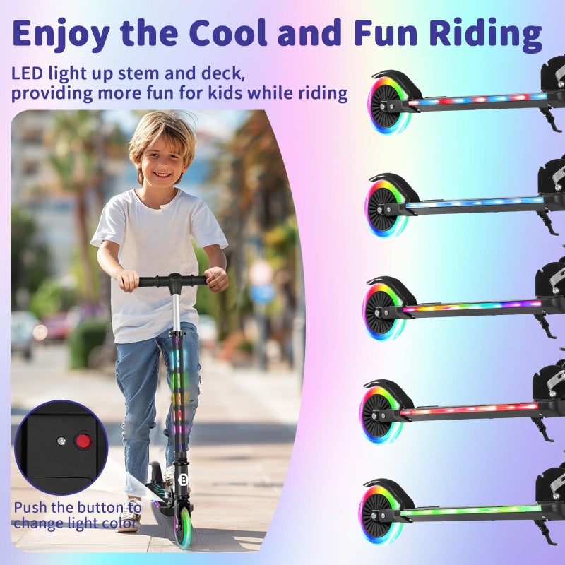BELEEV Scooters for Kids with Light-Up Wheels & Stem & Deck, 2 Wheel Folding Scooter for Girls Boys, 4 Adjustable Height, Lightweight Kick Scooter with Kickstand for Children Ages 3-12 (Dark Black) - Image 2
