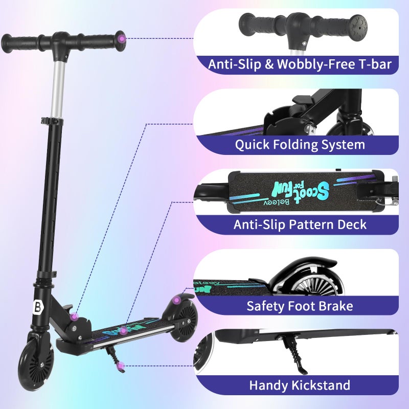 BELEEV Scooters for Kids with Light-Up Wheels & Stem & Deck, 2 Wheel Folding Scooter for Girls Boys, 4 Adjustable Height, Lightweight Kick Scooter with Kickstand for Children Ages 3-12 (Dark Black) - Image 5