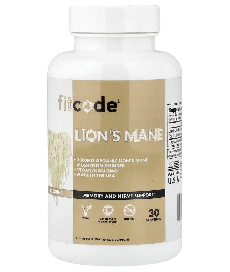 fitcode Lion's Mane 60 Veggie Capsules (500 mg per Capsule)