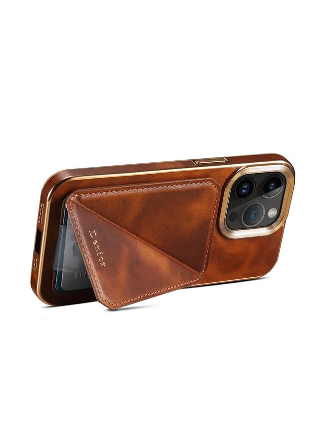 Denior Case For iPhone 13 Pro Oil Wax Leather Electroplating Card Slot Holder Phone Case - Image 4