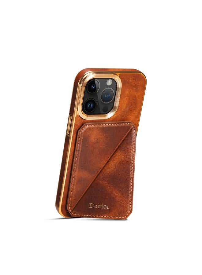 Denior Case For iPhone 13 Pro Oil Wax Leather Electroplating Card Slot Holder Phone Case - Image 3