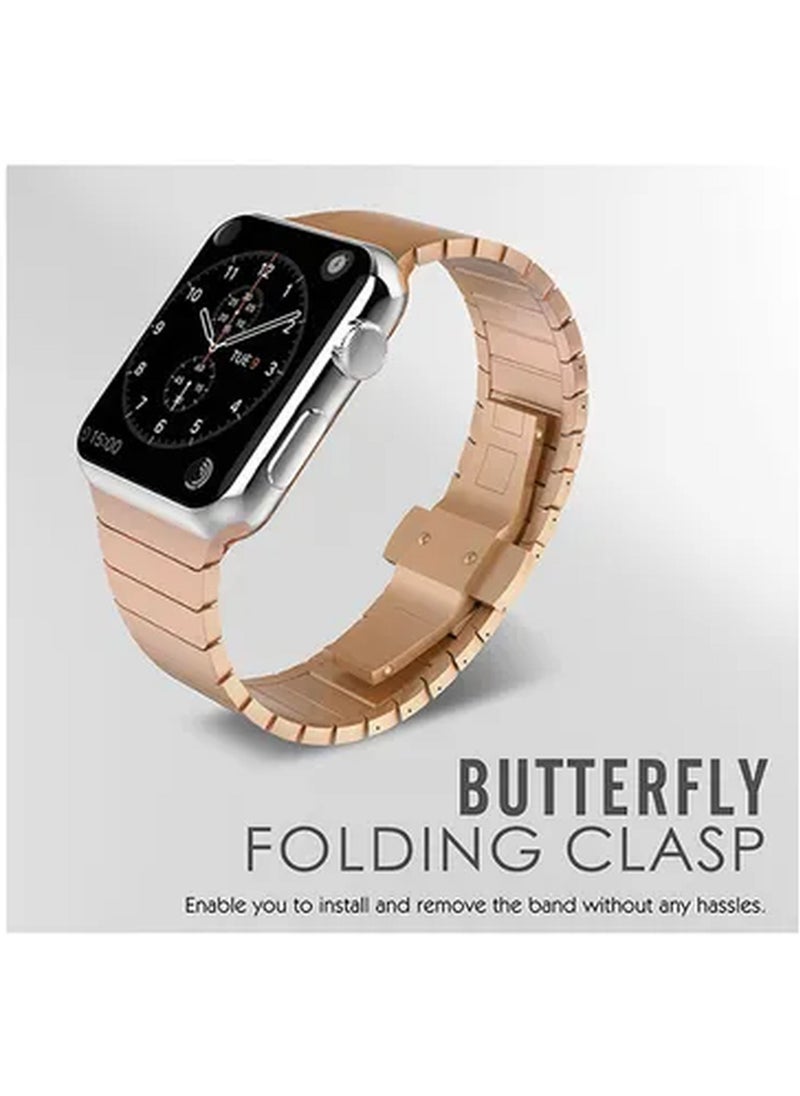 ZOOMEE - Stainless Steel Band Strap With Screen Protector For 42mm Apple Watch Gold - Image 1