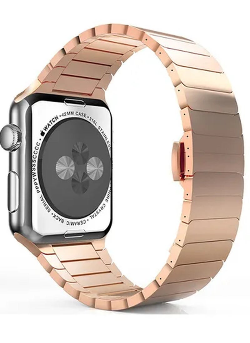 ZOOMEE - Stainless Steel Band Strap With Screen Protector For 42mm Apple Watch Gold - Image 1