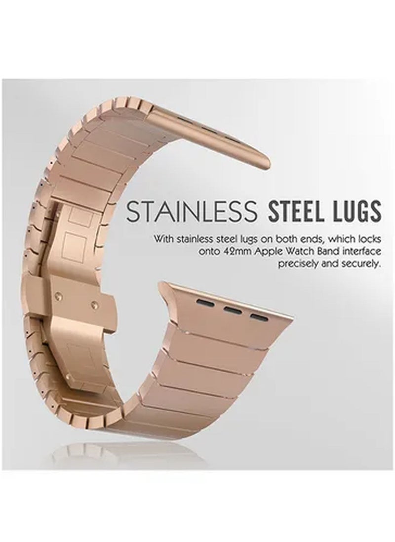ZOOMEE - Stainless Steel Band Strap With Screen Protector For 42mm Apple Watch Gold - Image 1
