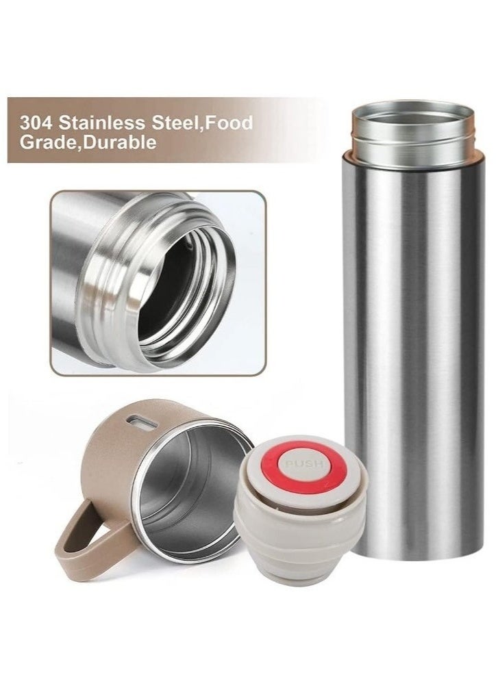 Vacuum Flask Original 500ml Thermos Mug with 3 Cups, Thermal Bottle, Vacuum Insulated Tea Coffee Thermos 304 Stainless Steel Travel Mug for Hot and Cold Drinks, Perfect for Kids and Babies. Leakproof Design and Great Gift for Outdoor, Office, Home, Sports - Coffee Mug Nescafe Cappuccino Tea - Car Seat Mug - Coffee Mug - Double Wall Stainless Steel Insulated - Vacuum Insulated Stainless Steel Double Wall Thermal Cup for Tea Coffee Travel - Thermos Set with 3 Cups - Stainless Steel Vacuum Insulated Water Bottle - Insulated Flask Set with 3 Cups - Image 2