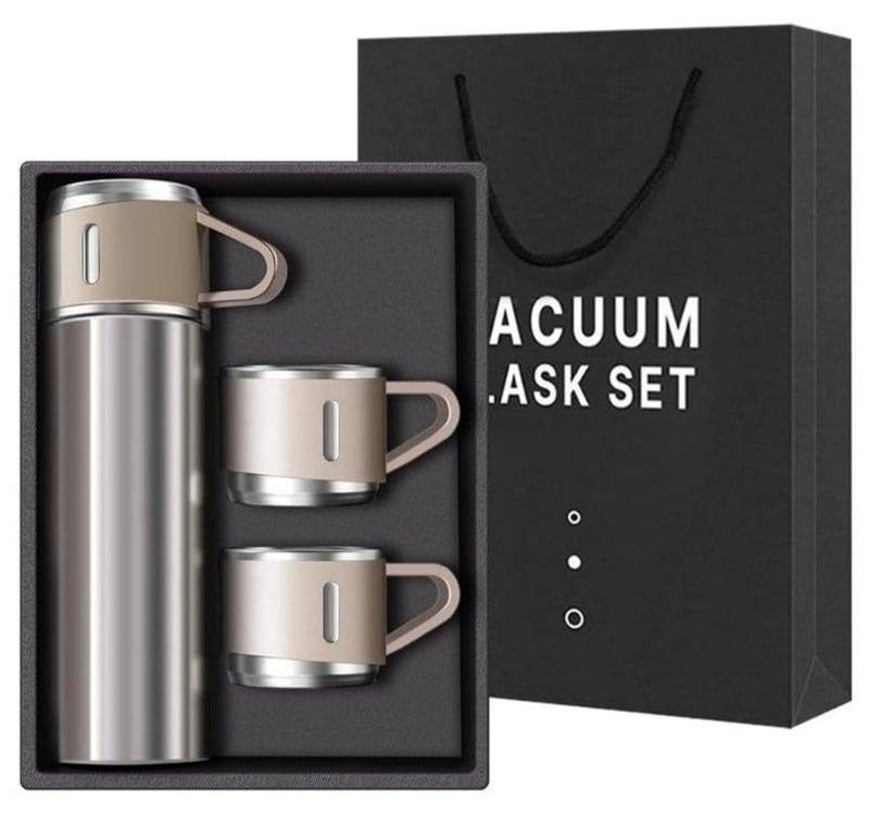 Vacuum Flask Original 500ml Thermos Mug with 3 Cups, Thermal Bottle, Vacuum Insulated Tea Coffee Thermos 304 Stainless Steel Travel Mug for Hot and Cold Drinks, Perfect for Kids and Babies. Leakproof Design and Great Gift for Outdoor, Office, Home, Sports - Coffee Mug Nescafe Cappuccino Tea - Car Seat Mug - Coffee Mug - Double Wall Stainless Steel Insulated - Vacuum Insulated Stainless Steel Double Wall Thermal Cup for Tea Coffee Travel - Thermos Set with 3 Cups - Stainless Steel Vacuum Insulated Water Bottle - Insulated Flask Set with 3 Cups - Image 1