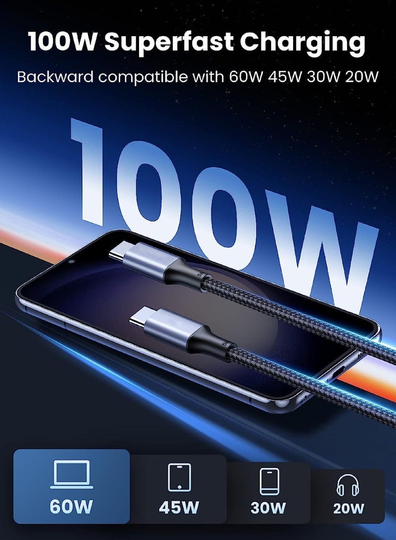 Captaintech 100W USB-C to USB-C Fast Charging Cable (6.6FT) – Compatible with iPhone 15 Series, MacBook Pro, iPad Pro, Samsung Galaxy S23/S22 Ultra, Dell XPS, Nintendo Switch & More ﻿ - Image 3