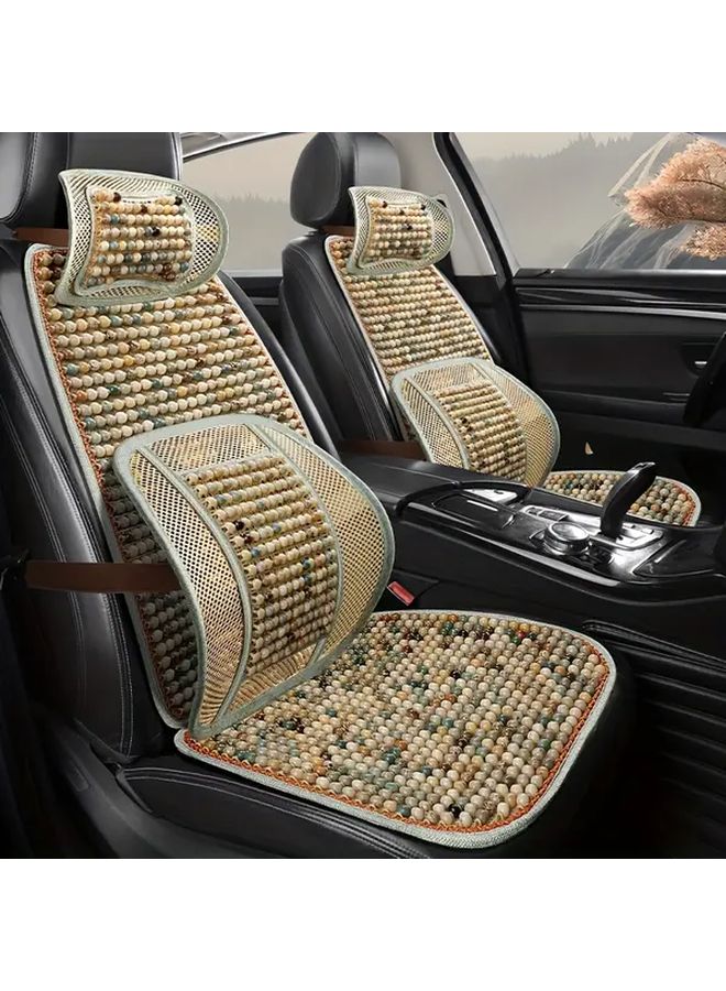 Car Seat Cushion Ergonomic Comfort Breathable Mesh Backrest Seat Beige And Khaki Headrest Non Slip Design All Season Use Durable Easy To Clean Noon - Image 2