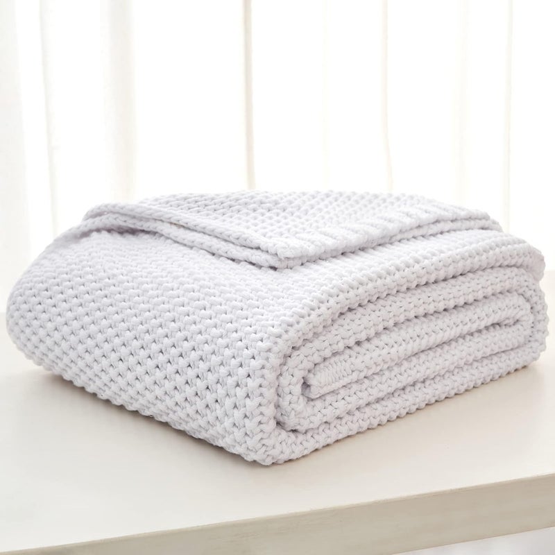 Longhui bedding لحاف منسوج بخيوط سميكة بلون أبيض، خفيف الوزن، من مادة القطن العضوي بنسبة 100%، مناسب للأريكة أو سرير الأطفال أو غرفة الرضع، يتناسب مع الطراز الريفي الأنيق والعصري، مقاس 51” × 63”， مع كيس للغسيل مرفق. - Image 4