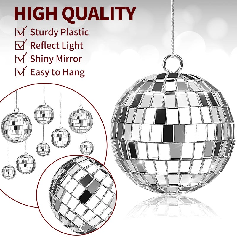 CLUEWR 20 Pcs Disco Balls, 4 Sizes Mini Mirror Ball Decorations Silver Hanging Ornaments with Rope for 70s Disco Theme Wedding Birthday Party Dance Music Prom Props - Image 3
