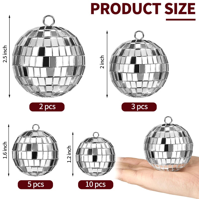 CLUEWR 20 Pcs Disco Balls, 4 Sizes Mini Mirror Ball Decorations Silver Hanging Ornaments with Rope for 70s Disco Theme Wedding Birthday Party Dance Music Prom Props - Image 2