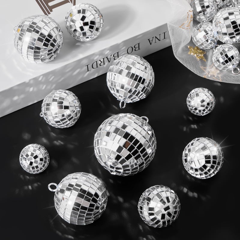 CLUEWR 20 Pcs Disco Balls, 4 Sizes Mini Mirror Ball Decorations Silver Hanging Ornaments with Rope for 70s Disco Theme Wedding Birthday Party Dance Music Prom Props - Image 4