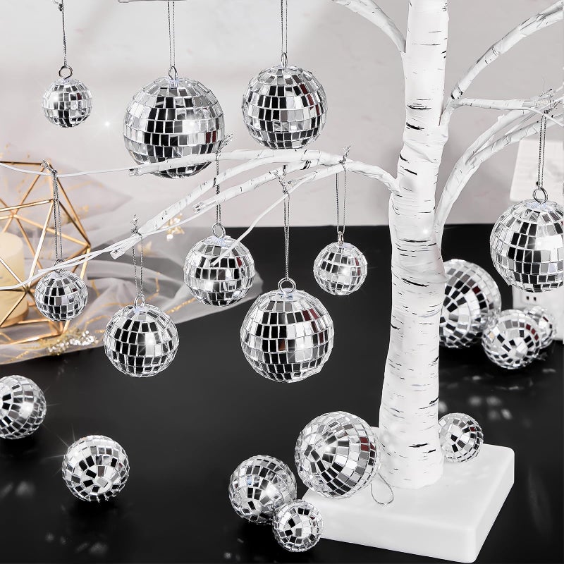 CLUEWR 20 Pcs Disco Balls, 4 Sizes Mini Mirror Ball Decorations Silver Hanging Ornaments with Rope for 70s Disco Theme Wedding Birthday Party Dance Music Prom Props - Image 5