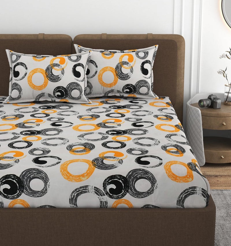 VOMZER 320 TC Cotton Feel All Around Elastic Fitted Bedsheets King Size, Premium Fitted Bedsheets King Size for Double Bed with 2 Pillow Covers, Size- 78” x 72” - Image 1