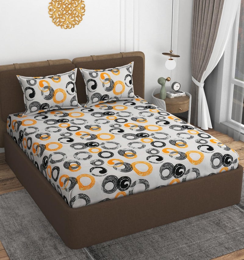 VOMZER 320 TC Cotton Feel All Around Elastic Fitted Bedsheets King Size, Premium Fitted Bedsheets King Size for Double Bed with 2 Pillow Covers, Size- 78” x 72” - Image 2