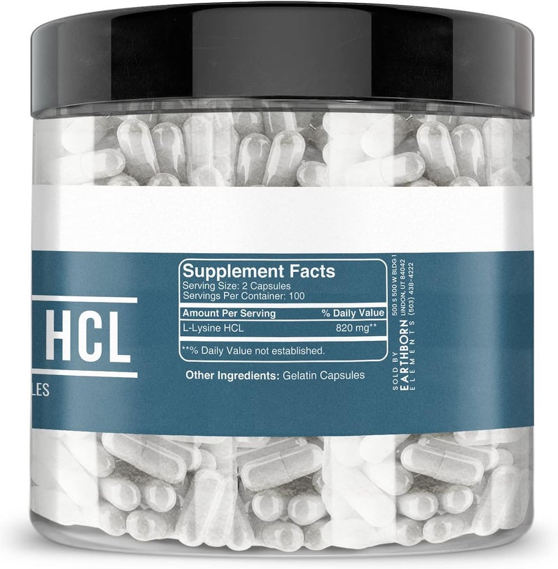 Earthborn Elements LLysine HCL 200 Capsules Pure  Undiluted No Additives - Image 3