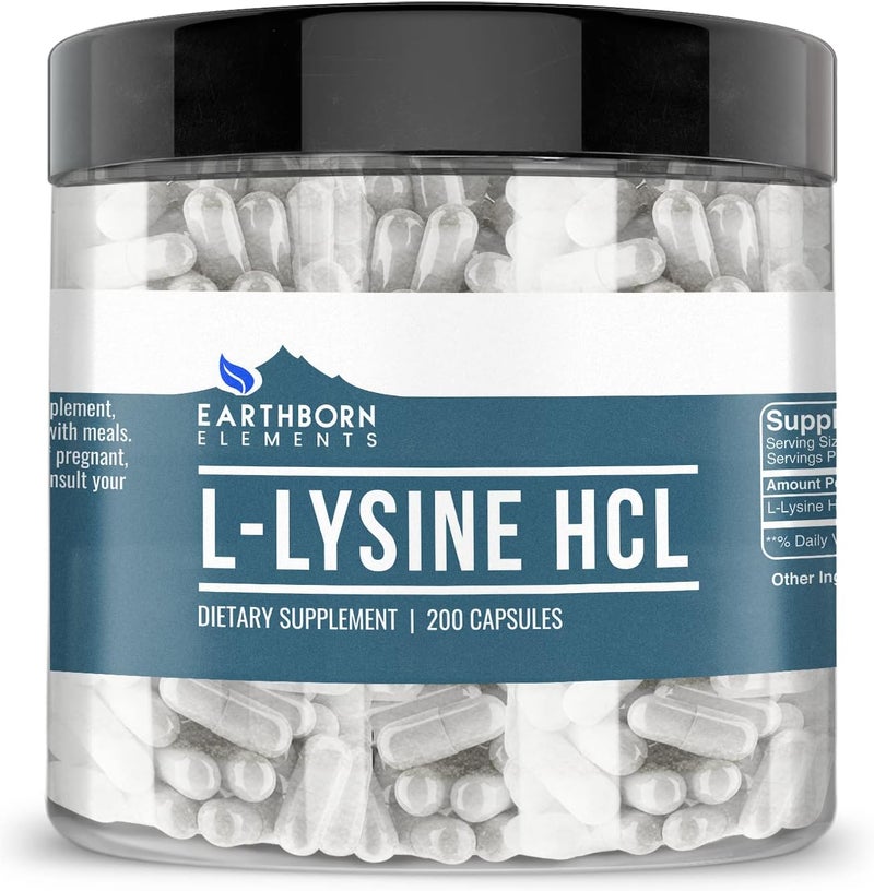 Earthborn Elements LLysine HCL 200 Capsules Pure  Undiluted No Additives - Image 1