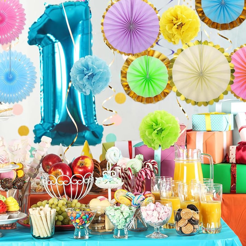 مكرون ورق ملون مروحة بوم بوم بانر زينة براقة قابلة لإعادة الاستخدام تخزين طي سهل - Image 5