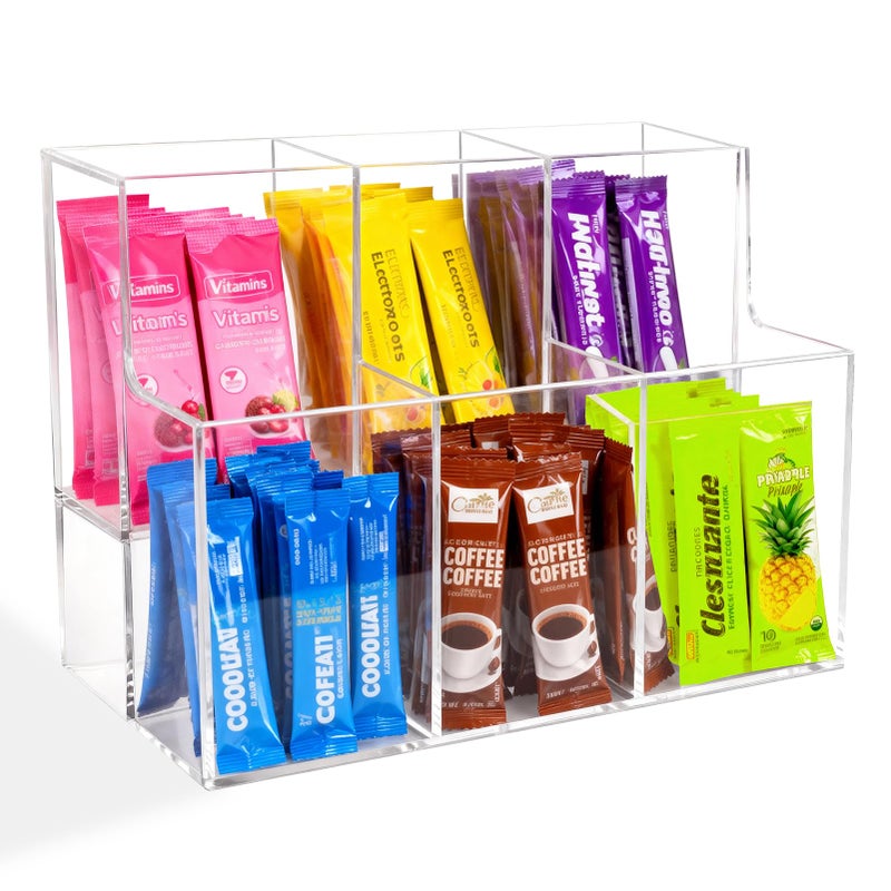 HAOPENGYOU 2-Tier Acrylic Drink Packet Organizer for Water Flavor & Hydration Powdered Mixes, Pantry Cabinet Kitchen Storage Holder Container (1 Pack) - Image 1