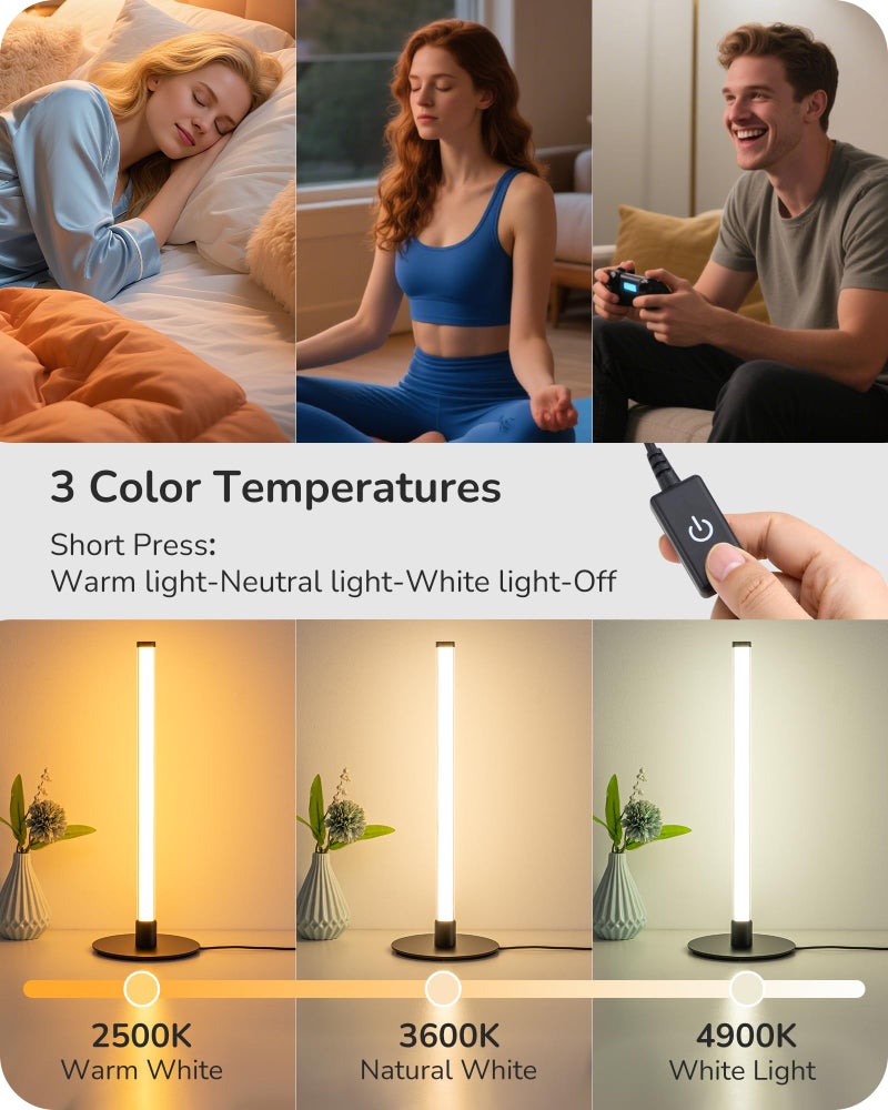 EDISHINE LED Table Lamp, Modern Slim Bedside Lamp with 360Â° Illumination, Stepless Dimming & 3 Color Temperature, Nightstand Lamp for Bedroom, Living Room, Black - Image 3