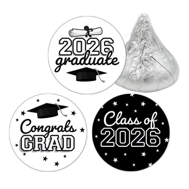 DISTINCTIVS Class of 2026 Graduation Candy Stickers for Chocolate Drops Black Grad Party Favors  216 Count - Image 3
