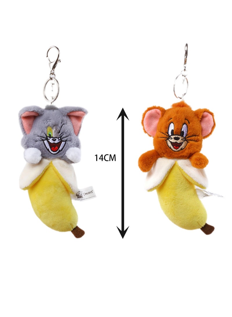 Generic 2-Piece Tom-Cat with Jerry-Mouse Stuffed Plush Toy Backpack Shoulder Bag Accessory Stuffed Animal Keychain Birthday Gift for Girls and Boys（14cm-Banana Style） - Image 2