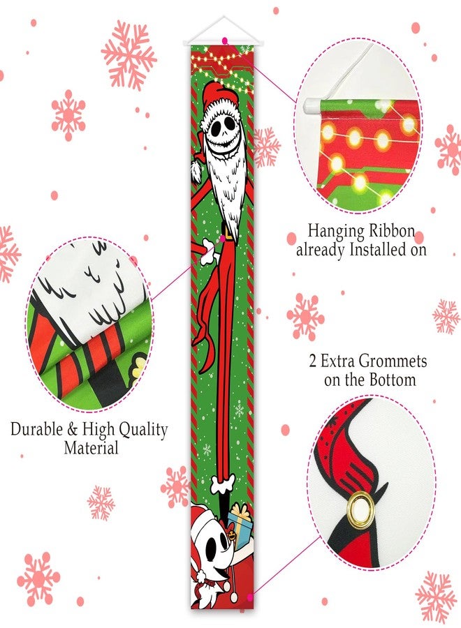 Tivee Christmas Decorations, Jack Sally Banners Xmas Porch Signs Christmas Decor Nightmare Merry Christmas Banner Before Welcome Wall Home Indoor Outdoor Party - Image 5