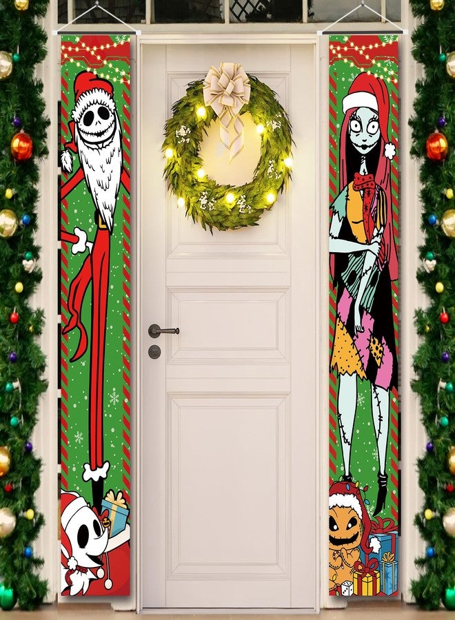 Tivee Christmas Decorations, Jack Sally Banners Xmas Porch Signs Christmas Decor Nightmare Merry Christmas Banner Before Welcome Wall Home Indoor Outdoor Party - Image 1