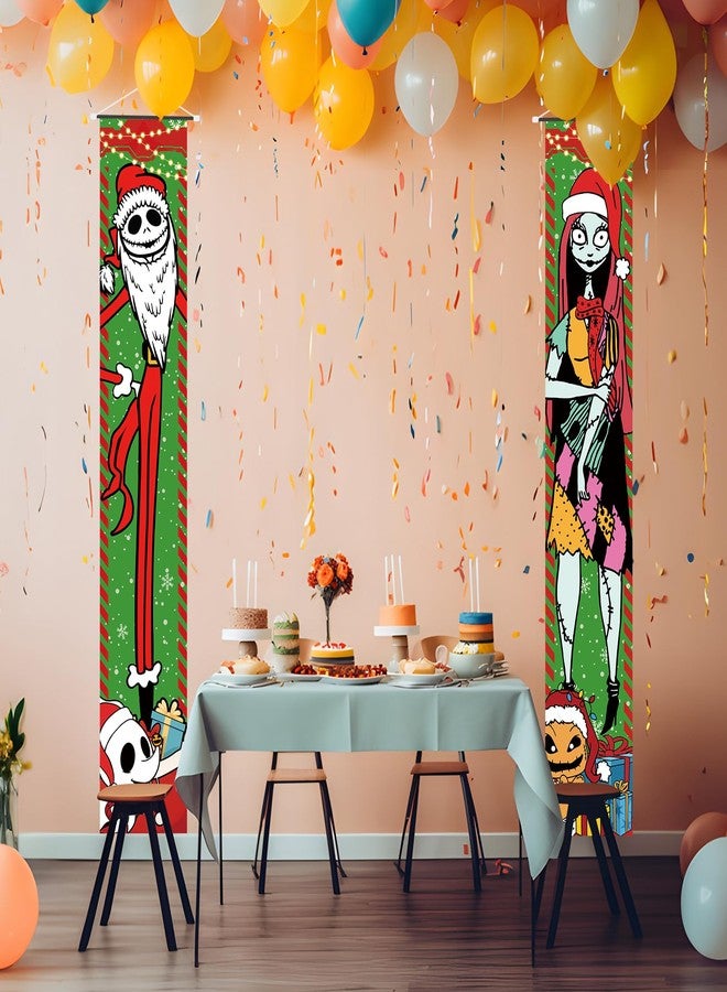 Tivee Christmas Decorations, Jack Sally Banners Xmas Porch Signs Christmas Decor Nightmare Merry Christmas Banner Before Welcome Wall Home Indoor Outdoor Party - Image 3