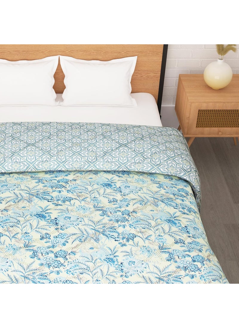 Story@Home Story@Home Comforter Double Bed | 180GSM Microfiber Blanket Double Bed | 220X 250cm | AC Comforter Double Bed | Cream & Blue Blanket | Floral Pattern | Quilt | Duvet | Dohar | Perfect Festive Gifting  - Image 4