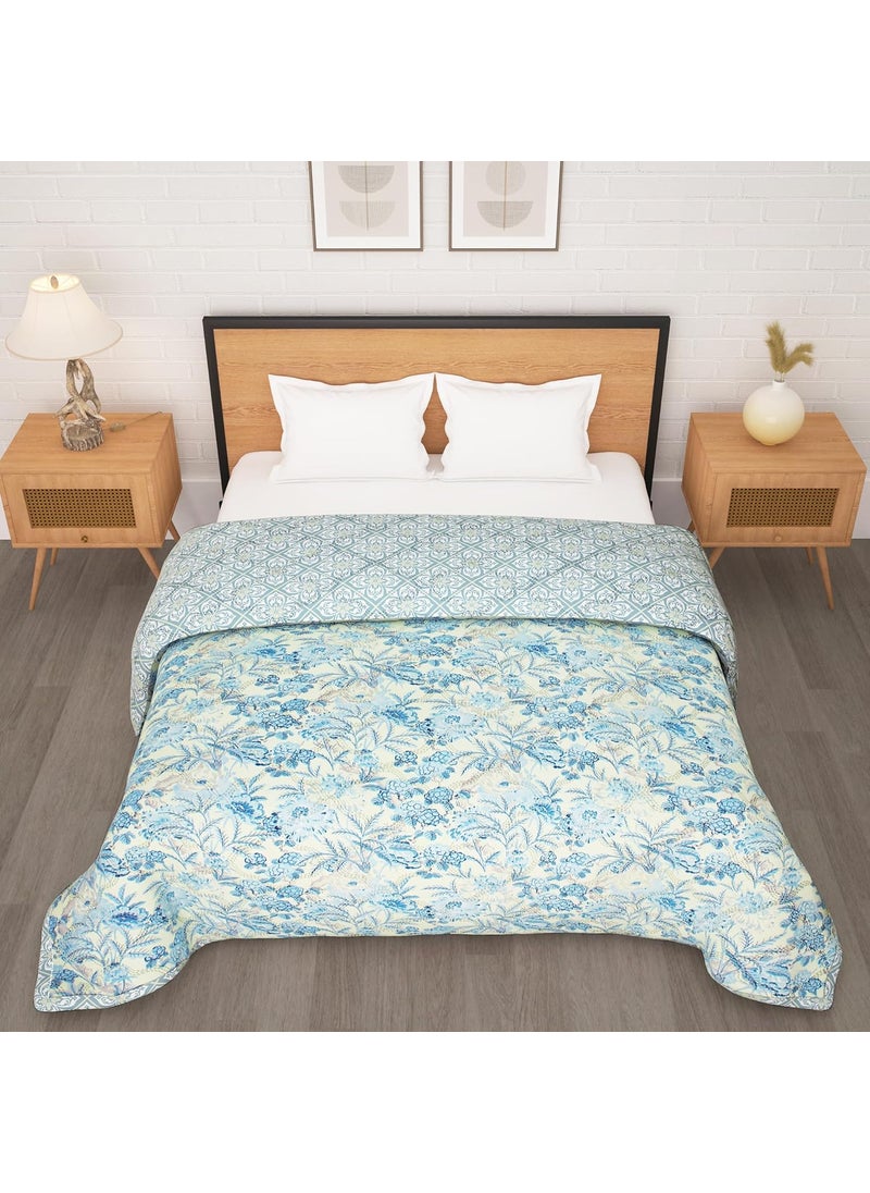 Story@Home Story@Home Comforter Double Bed | 180GSM Microfiber Blanket Double Bed | 220X 250cm | AC Comforter Double Bed | Cream & Blue Blanket | Floral Pattern | Quilt | Duvet | Dohar | Perfect Festive Gifting  - Image 3