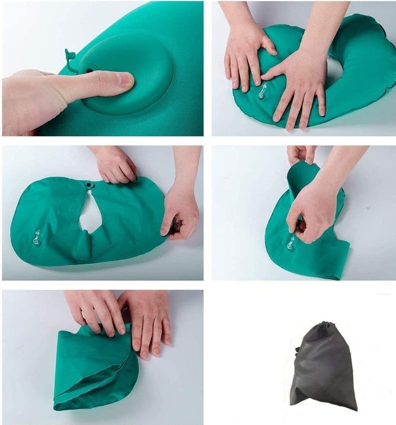 Inflatable Travel Neck Pillow with Air Pump Comfortable Pillow for Office Car Airplane Sleeping Cloth Multicolor - Image 3