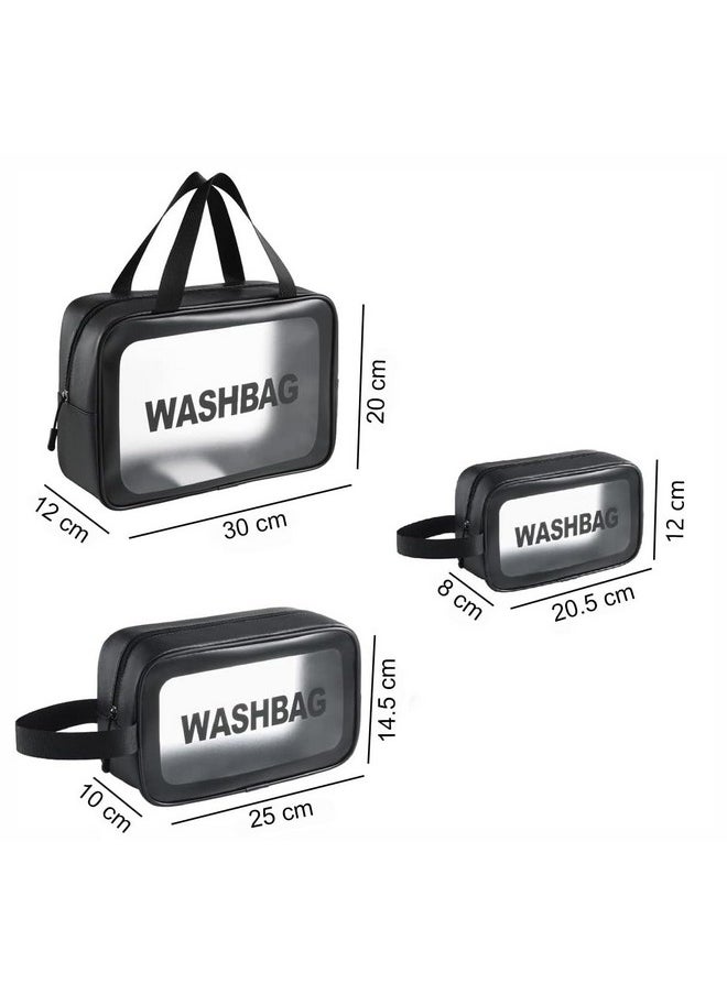 INOVERA (LABEL) INOVERA (LABEL) 3 Pieces Makeup Organizer Bags - Travel Cosmetic Toiletry Storage Pouch - Water-Resistance Travelling Washbags Vanity Kit for Women, Girls (Black)  - Image 2