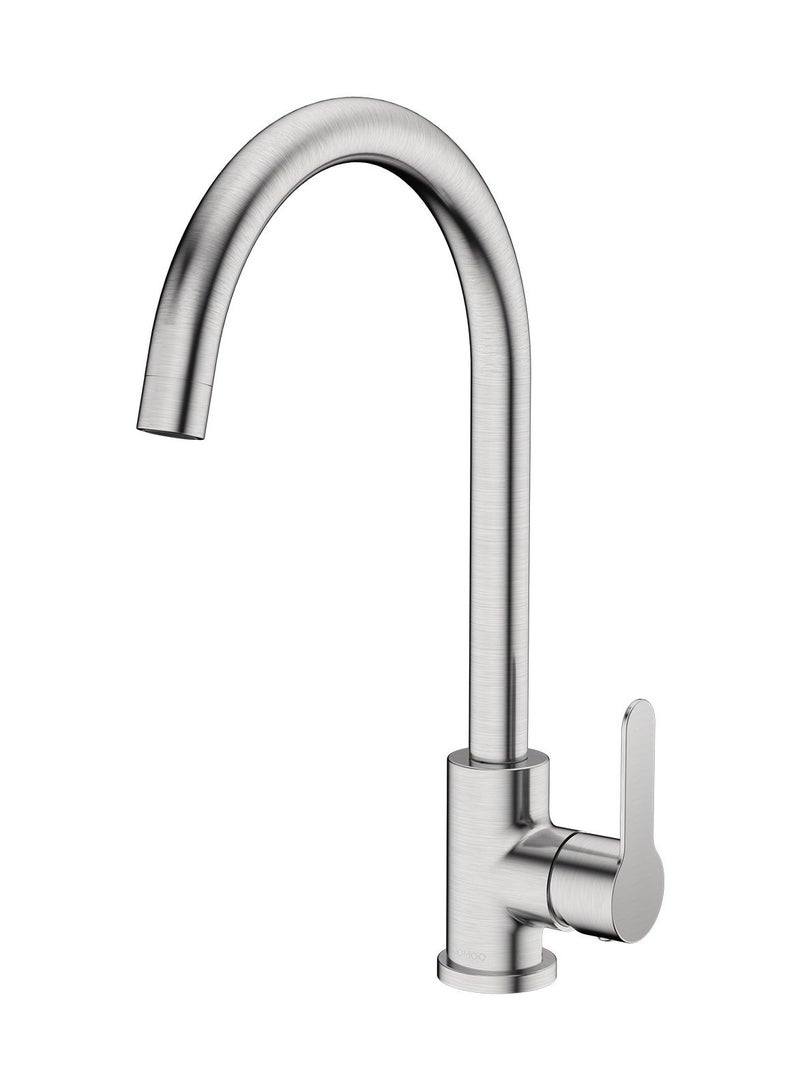 JOMOO Kitchen Faucet, 304 Stainless Steel High Arc 360° Swivel Spout Tap, Single Handle Hot & Cold Aerated Flow, Easy-Clean Brushed Finish, Ceramic Valve, 2 Stainless Steel Hoses – for Single/Double Bowl Sink - Image 1
