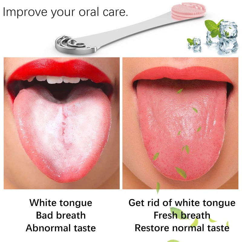 MOOSEC Tongue Scraper for Adults&Kids, Durable Food Grade 2 in 1 Silicone Tongue Brush and 100% Stainless Steel Tongue Scrapers, Reduce Bad Breath - Image 2