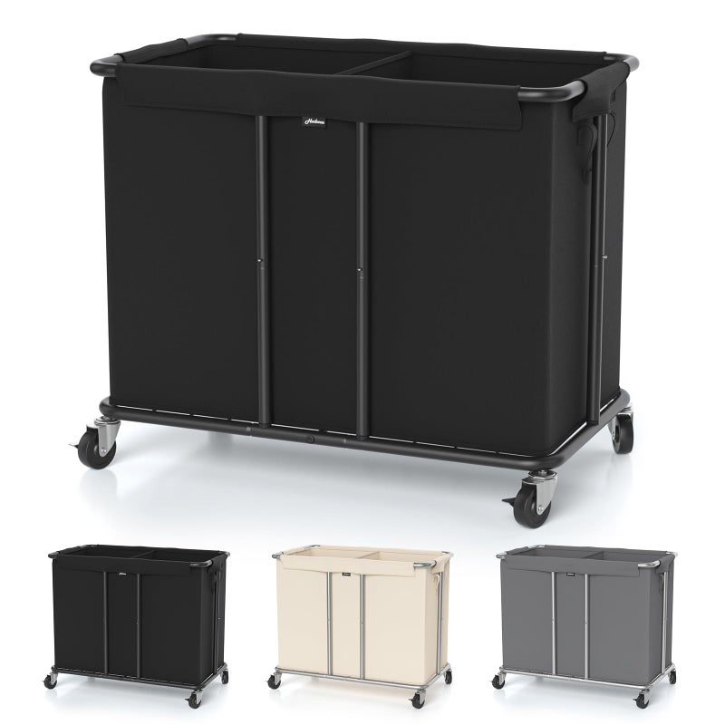 Hodonas Laundry Hamper with Wheels, 2-Section 230L (61Gal) Large Capacity, Heavy-Duty Rolling Clothes Basket with Silent Rubber Casters & Detachable Oxford Bags for Home, Black, 31.5"Lx15.75W"x30.7"H - Image 1