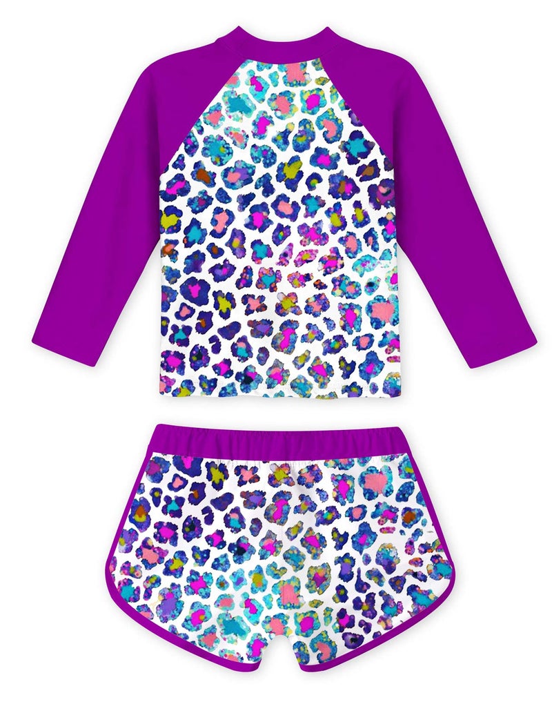 TUONROAD Girls Rash Guard Set Long Sleeve Two Pieces Swimsuit Leopard Pink Swimwear Sets 4 5 Yrs Old Big Girls Tankini for Summer Holid Vacation - Image 2