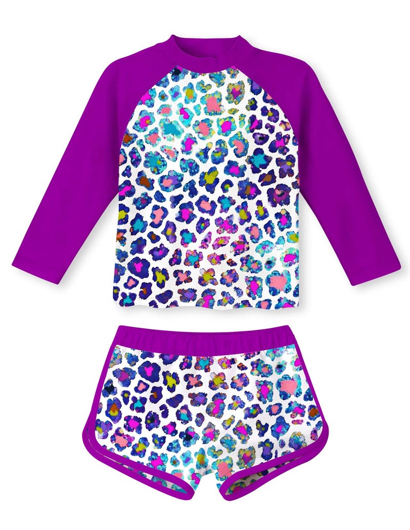 TUONROAD Girls Rash Guard Set Long Sleeve Two Pieces Swimsuit Leopard Pink Swimwear Sets 4 5 Yrs Old Big Girls Tankini for Summer Holid Vacation - Image 1