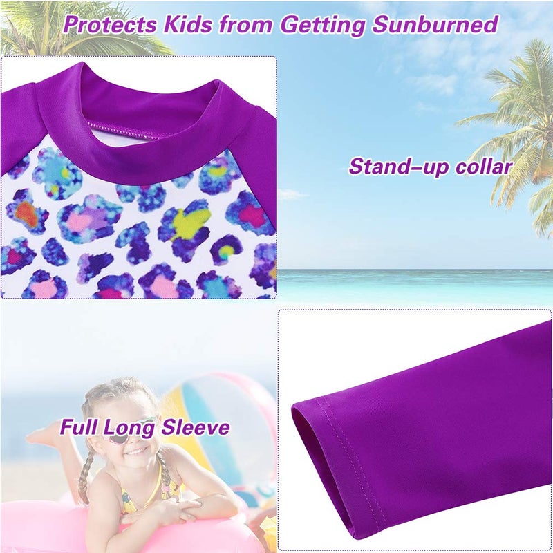 TUONROAD Girls Rash Guard Set Long Sleeve Two Pieces Swimsuit Leopard Pink Swimwear Sets 4 5 Yrs Old Big Girls Tankini for Summer Holid Vacation - Image 3