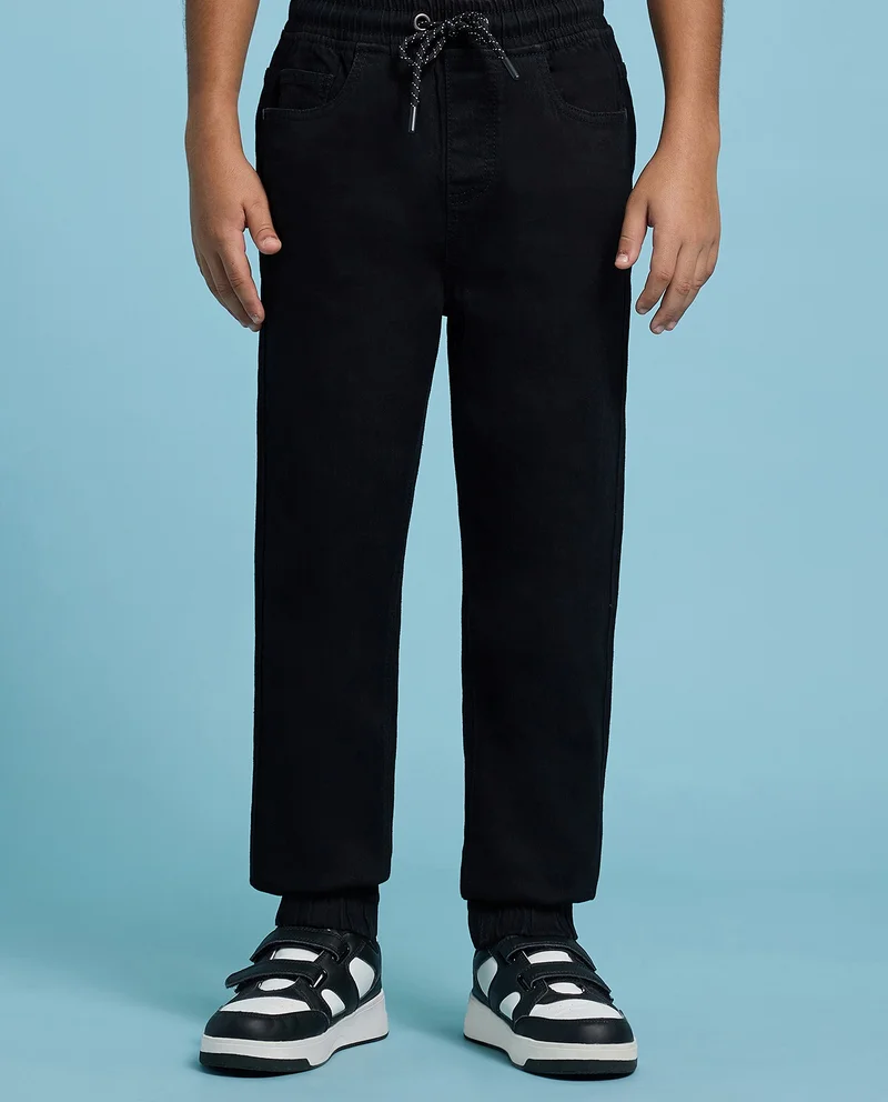 R&B Solid Jogger Jeans with Drawstring Waist