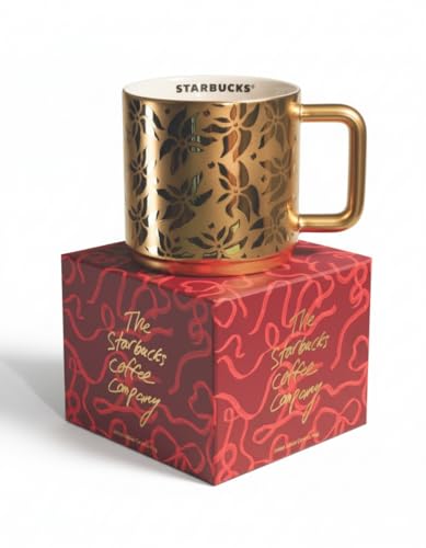 Starbucks Limited Edition Golden Poinsettia Mug 14 oz | Festive Ceramic Drinkware | Elegant Holiday Coffee Cup - Image 4