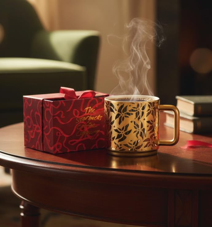 Starbucks Limited Edition Golden Poinsettia Mug 14 oz | Festive Ceramic Drinkware | Elegant Holiday Coffee Cup - Image 2
