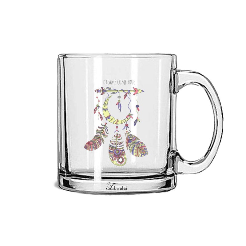 TONKWALAS Beautiful Dream Catcher Dreams Come True Printed Transparent Glass Coffee and Tea Mug Gift for Family or Friend (325 ML) - Image 5