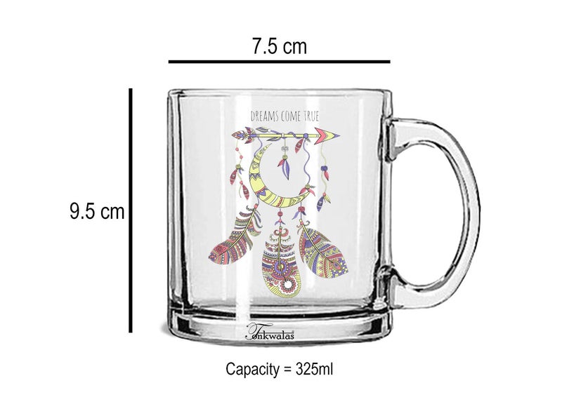 TONKWALAS Beautiful Dream Catcher Dreams Come True Printed Transparent Glass Coffee and Tea Mug Gift for Family or Friend (325 ML) - Image 3