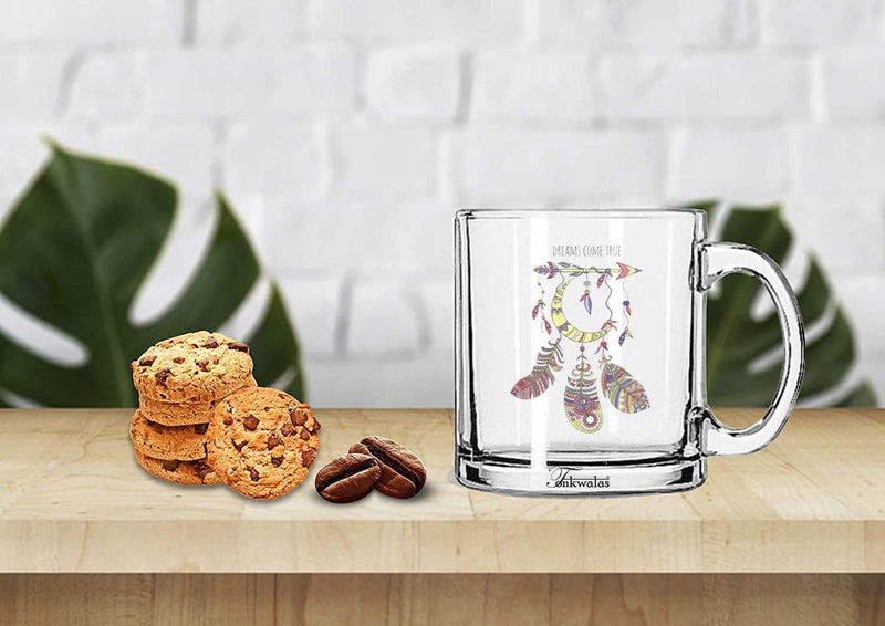 TONKWALAS Beautiful Dream Catcher Dreams Come True Printed Transparent Glass Coffee and Tea Mug Gift for Family or Friend (325 ML) - Image 2