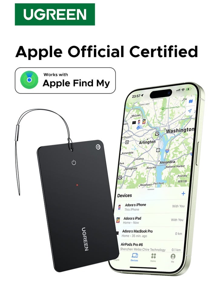FineTrack Slim Smart Tracker Apple Find My iOS Only 1.7mm Ultra-Slim Wallet Finder Global Location Rechargeable Luggage Tag Beep Sound IP68 Waterproof Bluetooth Tracker for Wallets, Keys, Bags