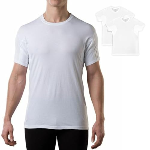 THOMPSON TEE Men's Sweatproof Undershirt - Cotton Crew Neck T-Shirt with Underarm Sweat Pads - Original Fit - Aluminum-Free Alternative - White 2-Pack - X-Small - Image 1