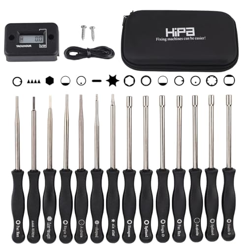 HIPA Pack-of-14 Carburetor Adjustment Tool + RPM Tachometer Hour Meter for 2-Cycle Small Engine, Compatible with Poulan STHIL Echo Ryobi Troy Bilt Trimmer Leaf Blower Weedeater Chainsaw - Image 1